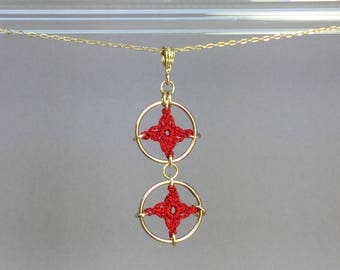 Spangles, red silk necklace, 14K gold-filled