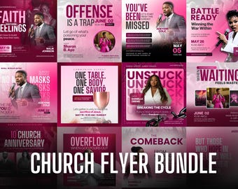 15-in1 Church Flyer Bundle | Customizable Canva Templates | Book Launch Promo Graphics