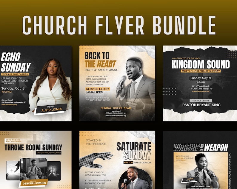 25-in-1 Church Flyer Bundle | Customizable Canva Templates | Church Service Launch Promo Graphics