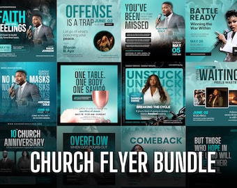 15-in1 Church Flyer Bundle | Customizable Canva Templates | Book Launch Promo Graphics