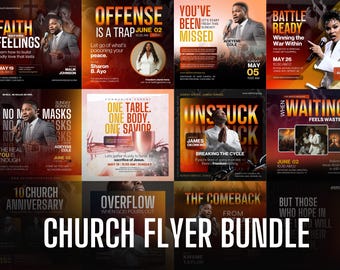 15-in1 Church Flyer Bundle | Customizable Canva Templates | Book Launch Promo Graphics