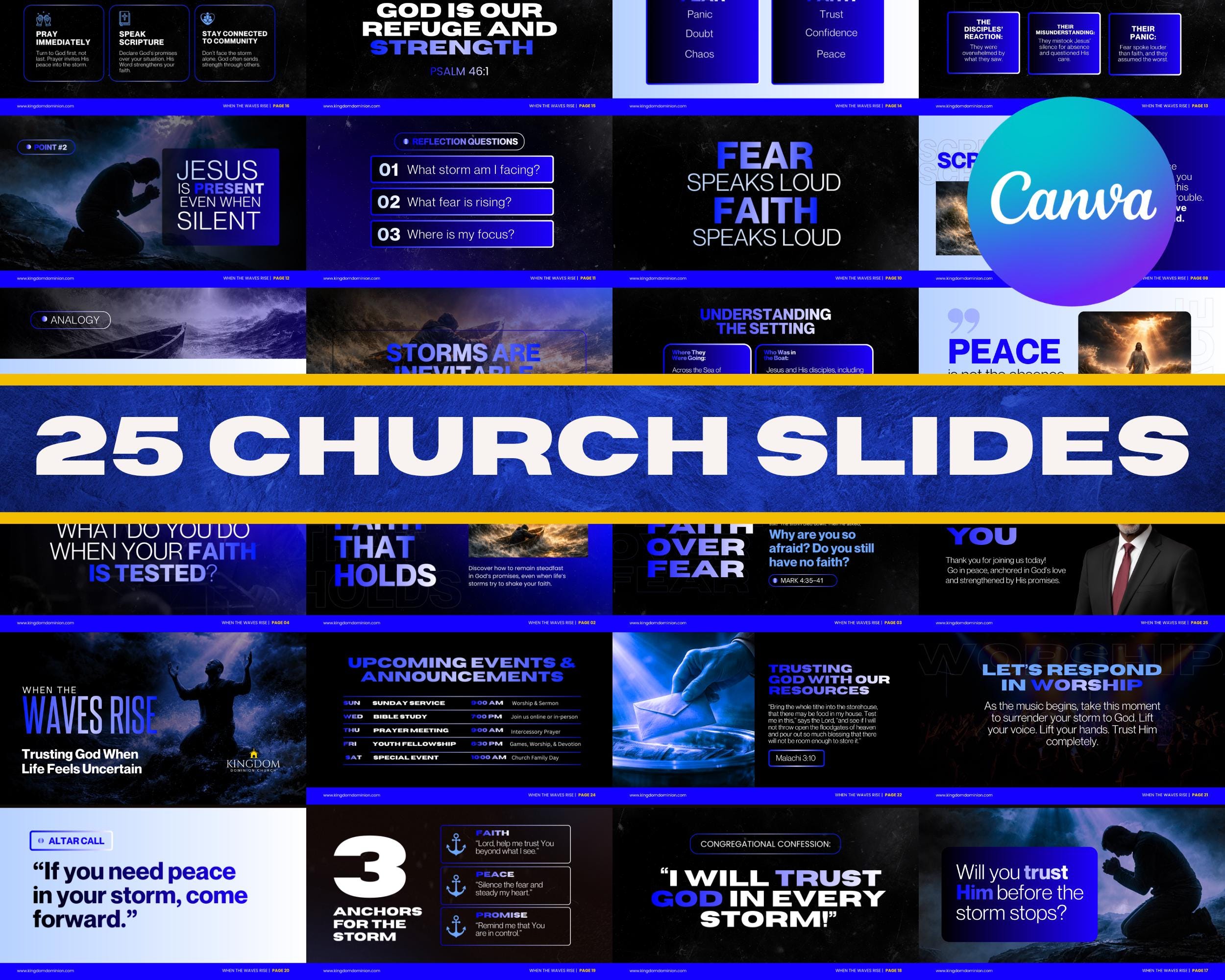 Church Sermon Slides Canva Template | Blue Worship Presentation ...