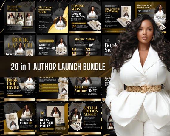 Author Book Launch Templates: Christian Women, Gold & Black Canva (Digital Download)
