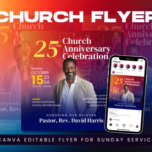 Church Anniversary Flyer Template | Editable Canva Design for Christian Celebrations | Church Event Invitation