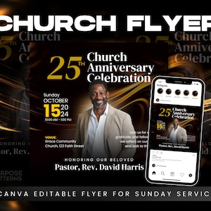 Church Anniversary Flyer Template | Editable Canva Design for Christian Celebrations | Church Event Invitation