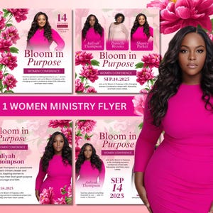 Pink Floral Women&#39;s Ministry Conference Flyer: 4-in-1 Canva Template (Digital Download)