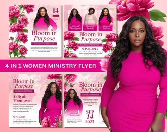 Pink Floral Women's Ministry Conference Flyer: 4-in-1 Canva Template (Digital Download)