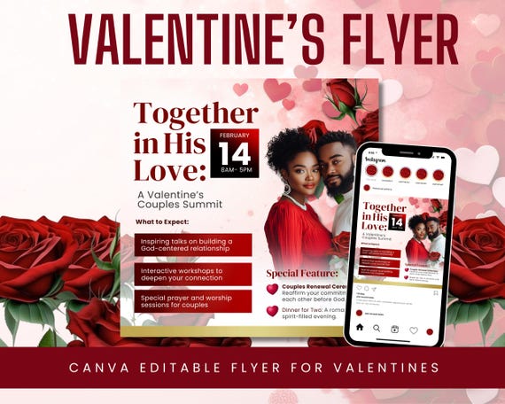 Couples Retreat Valentine’s Flyer Template | God-Centered Marriage Summit Canva Design | Editable Church Event Invitation