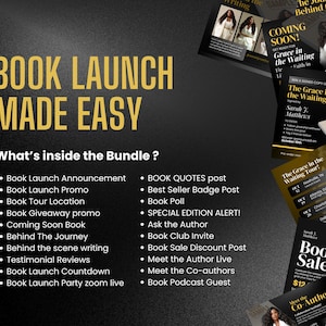 20-in-1 Editable Author Launch Bundle | Customizable Canva Templates | Book Launch Promo Graphics Gold and Black