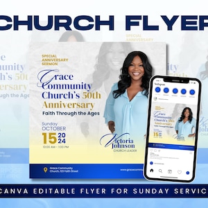 Church Anniversary Flyer Template | Editable Canva Design for Christian Celebrations | Church Event Invitation