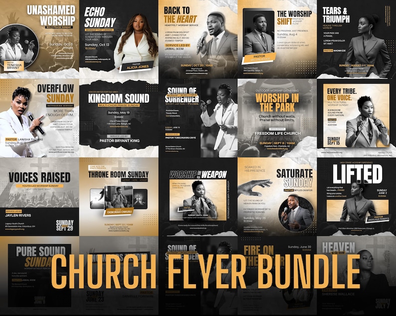 25-in-1 Church Flyer Bundle | Customizable Canva Templates | Church Service Launch Promo Graphics