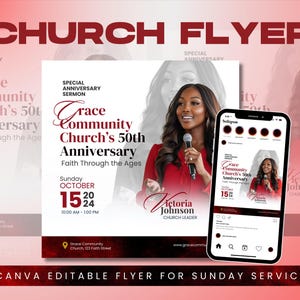 Church Anniversary Flyer Template | Editable Canva Design for Christian Celebrations | Church Event Invitation