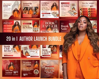 20-in-1 Editable Author Launch Bundle | Customizable Canva Templates | Book Launch Promo Graphics