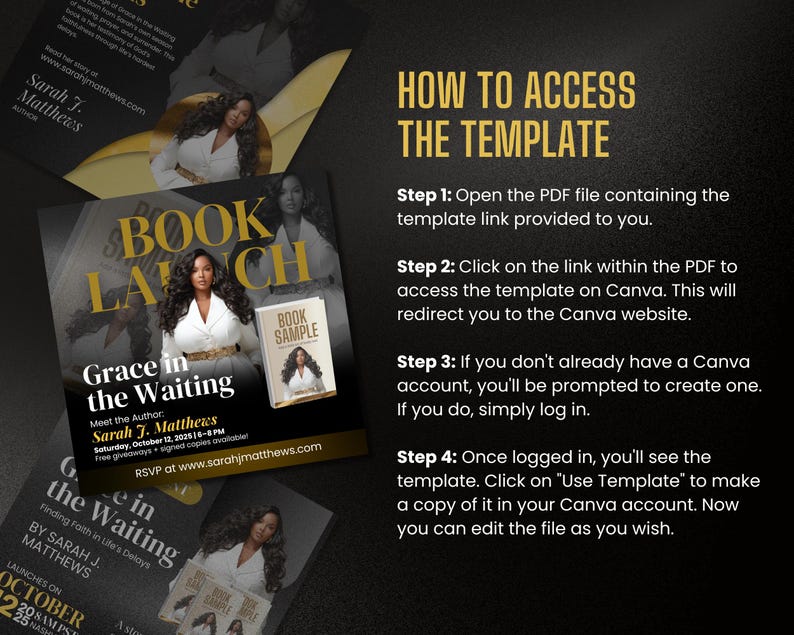 20-in-1 Editable Author Launch Bundle | Customizable Canva Templates | Book Launch Promo Graphics Gold and Black