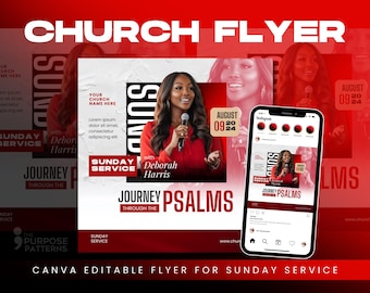 Customizable Church Flyer Template: Sunday Service, Events (Canva Editable)