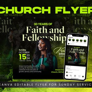 Church Anniversary Flyer Template | Editable Canva Design for Christian Celebrations | Church Event Invitation