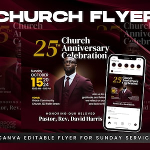 Church Anniversary Flyer Template | Editable Canva Design for Christian Celebrations | Church Event Invitation