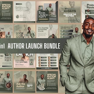 May include: A promotional bundle for an author's book launch, featuring a man in a green suit. The image includes various promotional materials with text such as "20in1 Author Launch Bundle", "Grace in the Waiting", and "Special Edition Alert!"