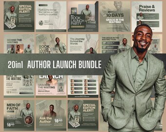 May include: A promotional bundle for an author's book launch, featuring a man in a green suit. The image includes various promotional materials with text such as "20in1 Author Launch Bundle", "Grace in the Waiting", and "Special Edition Alert!"