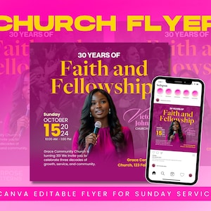 Church Anniversary Flyer Template | Editable Canva Design for Christian Celebrations | Church Event Invitation