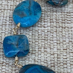 Blue agate and gold wire wrapped bracelet