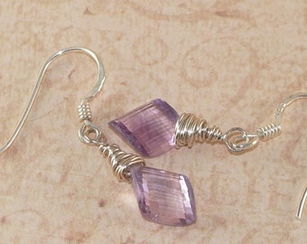 Petite Earrings, Amethyst, Light Purple, Stering Silver, Wrapped, Handmade Jewelry, DDurda