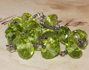 Wire Wrapped Faceted Green Quartz and Sterling Silver Bracelet