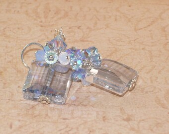 Swarovski Blue Shade Crystal Earrings, 2xAB, Light Sappire, Stairway, 14mm, Handmade Jewelry