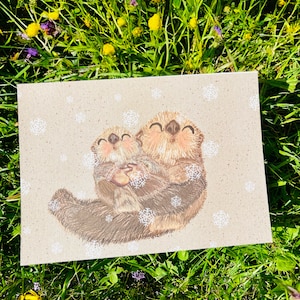 Niedliche Otter Mini Print Otter Kunst Tier Postkarte Mutter Tochter Geschenk Mutter Geschenk Mini Art