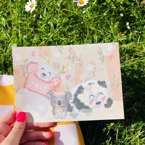 Presente para amigos Mini impressão artística de animais fofos Impressão BFF Impressão Urso Impressão Panda Cartão postal Impressões fofas para crianças Impressão Decoração de parede feminina Koala Ca