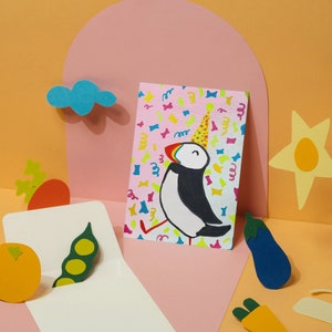 Adorable carte postale animal avec imprimé macareux mini art macareux imprimé macareux impression carte d'anniversaire art de chambre d'enfant coloré papeterie