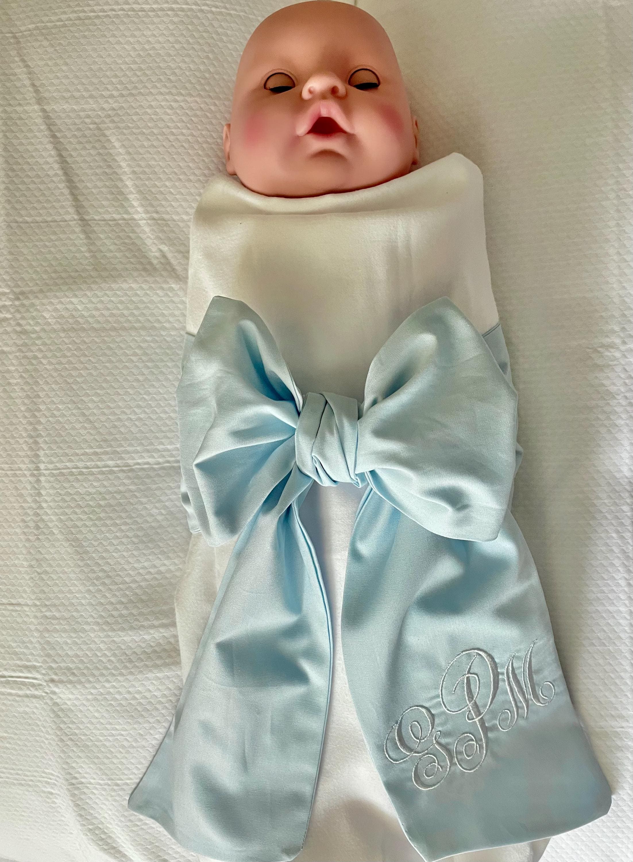 Monogrammed Newborn swaddle bow sash