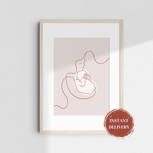 Arte de parede minimalista presente para o dia das mães pôster para chá de bebê para impressão mãe de primeira viagem decoração para berçário impressão digital desenho de linha única