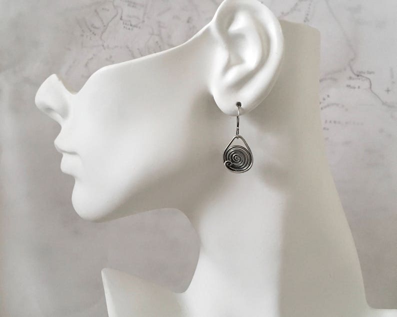 Spiral oxidized sterling silver dangle earrings, mother gift, circle earrings, signature design earrings image 2