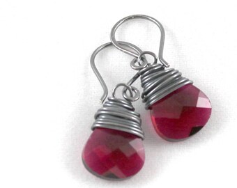 Mother's Day gift, 7 colors to choose from, oxidized silver earrings, wire wrapped swarovski crystal, wrapped earrings, dangle earrings