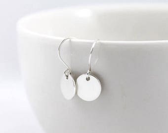 Tiny, Sterling silver circle mother gift, disc earrings, dangle earrings, silver earrings, minimalist earrings