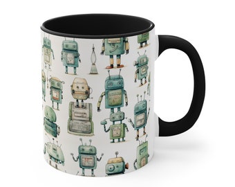 Nostalgia Nexus Retro Robots - Coffee Mug, Tea Cup, 11oz or 15oz - ORCA Coating - Microwave & Dishwasher Safe - Unique Gift for Her Him