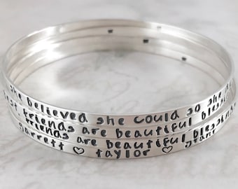 Custom jewelry, Inspirational solid sterling silver bracelet, personalized, She believed she could so she did, bangle bracelet