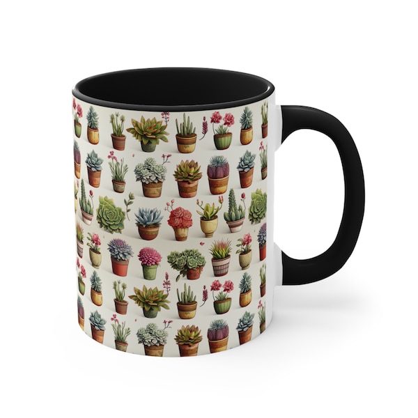 Lots of Succulents - Coffee Mug, Tea Cup, 11oz or 15oz - ORCA Coating - Microwave & Dishwasher Safe - Cactus Illustration Gardening