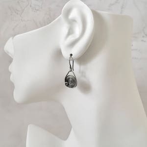 Spiral oxidized sterling silver dangle earrings, mother gift, circle earrings, signature design earrings image 6