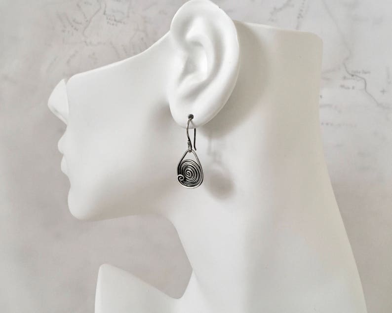 Spiral oxidized sterling silver dangle earrings, mother gift, circle earrings, signature design earrings image 6