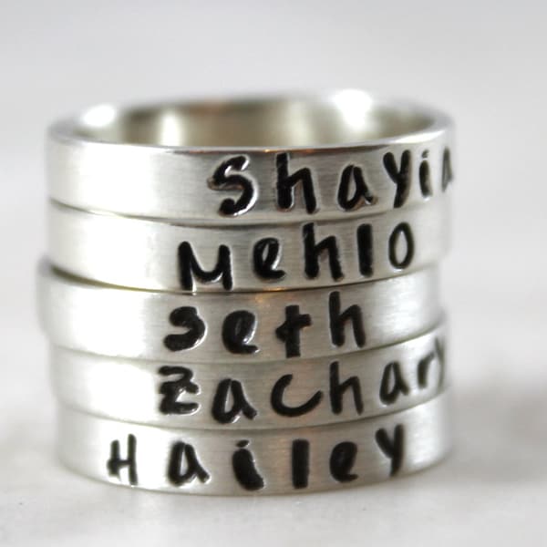 Personalized jewelry, personalized name ring, solid sterling silver, custom hand stamped, mother gift, stackable ring, personalized ring