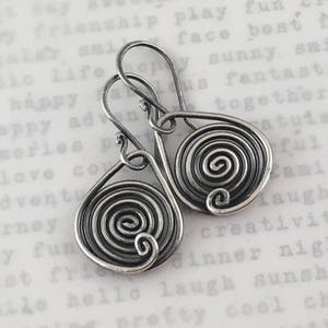 Spiral oxidized sterling silver dangle earrings, mother gift, circle earrings, signature design earrings image 10