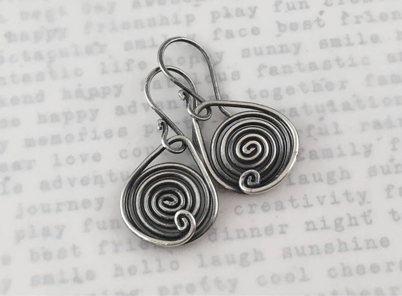 Spiral oxidized sterling silver dangle earrings, mother gift, circle earrings, signature design earrings image 10