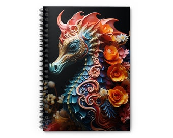 Bright Colorful Seahorse Spiral Notebook Ruled Lines Journal Notebook Stationary Gift Durable Cover 6x8 Inches Cream Seahorse Notebook