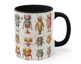 Electro Retro Robots - Coffee Mug, Tea Cup, 11oz or 15oz - ORCA Coating - Microwave & Dishwasher Safe - Unique Gift for Her Him