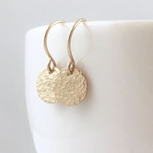 Tiny, Handmade tiny gold circle earrings, hammered disc earrings, gold filled earrings, mother gift, minimalist