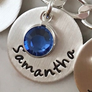 Inspirational, Custom handmade sterling silver name charm with birthstone, charm only (no bracelet)