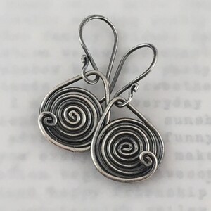 Spiral oxidized sterling silver dangle earrings, mother gift, circle earrings, signature design earrings image 7