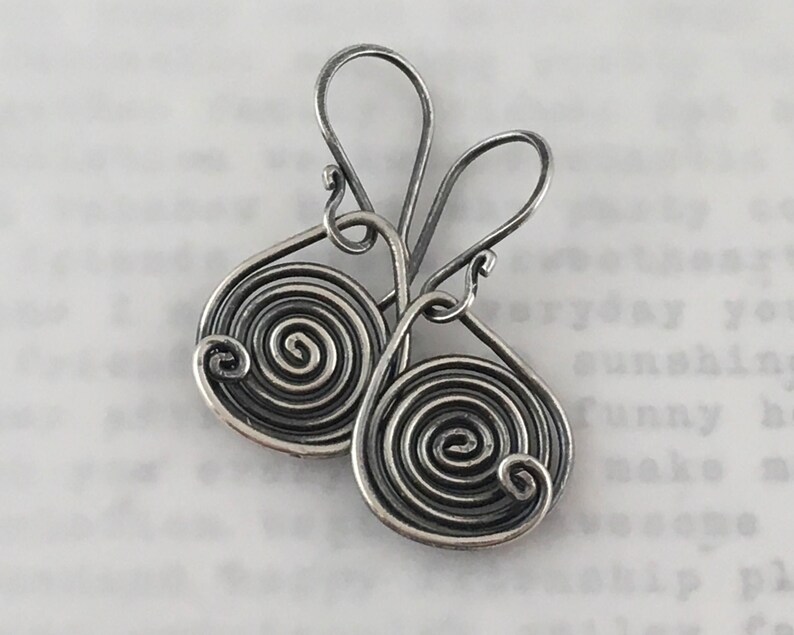 Spiral oxidized sterling silver dangle earrings, mother gift, circle earrings, signature design earrings image 7